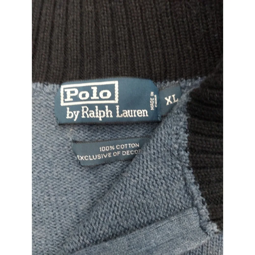 Vtg Polo Ralph Lauren Sweater Men XL Blue 1/4 Zip Cotton Pullover Mock Neck READ
